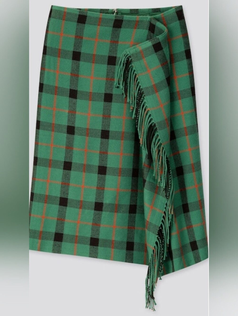 NWT UNIQLO JW Anderson Green Plaid Fringe Wrap Midi Skirt Size 2 Waist 25"
